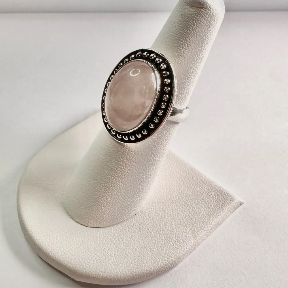 ROSE Quartz Genuine Stone 925 Sterling Silver Ring Pink - Image 3