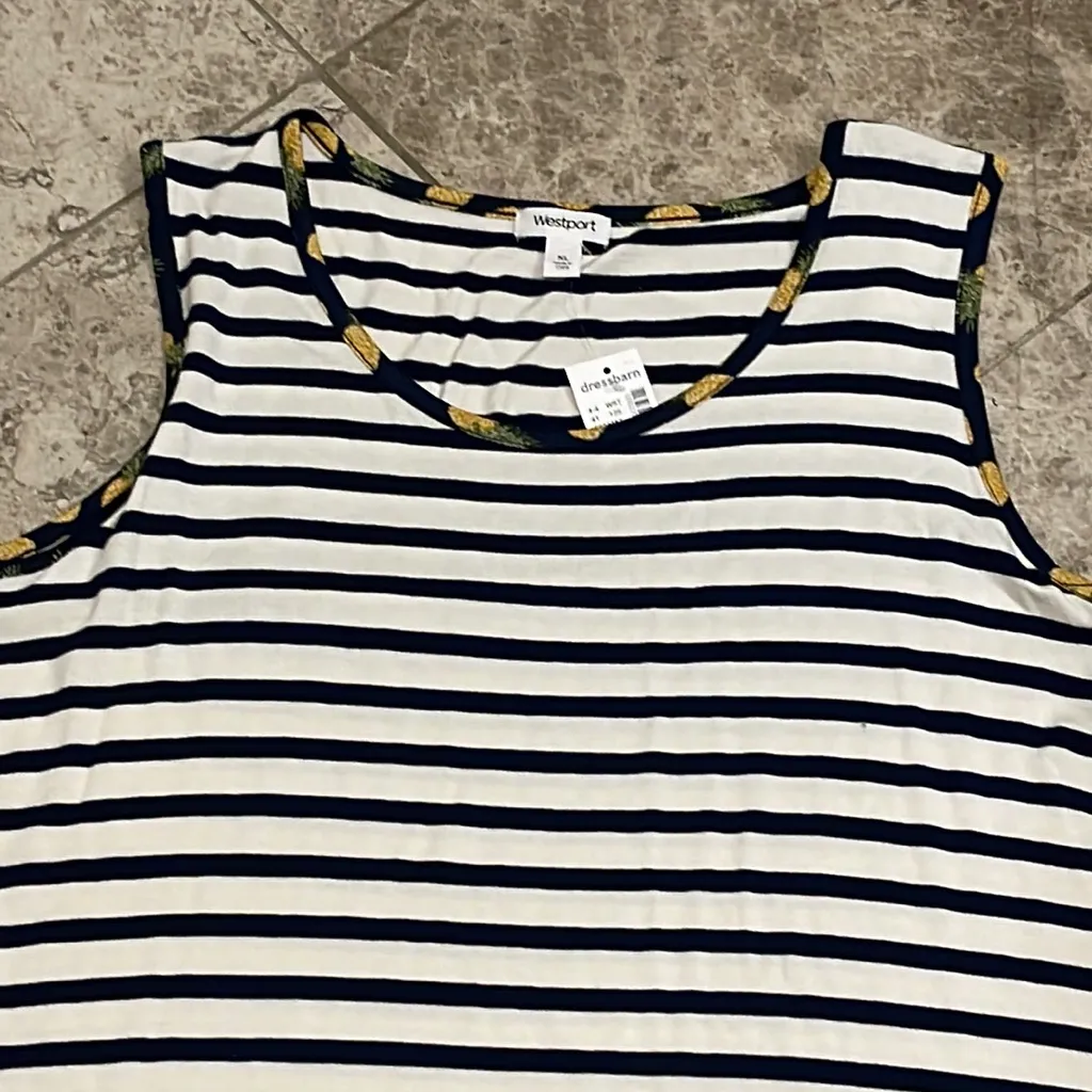 Westport Dress Barn Pineapple Striped High Low Tank Top NEW Size XL - Image 3