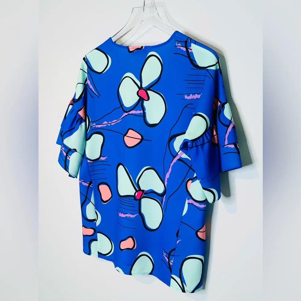 Crosby by Mollie Burch Floral V-Neck Abstract Orchid Blue Green Blouse Top Sz S - Image 8