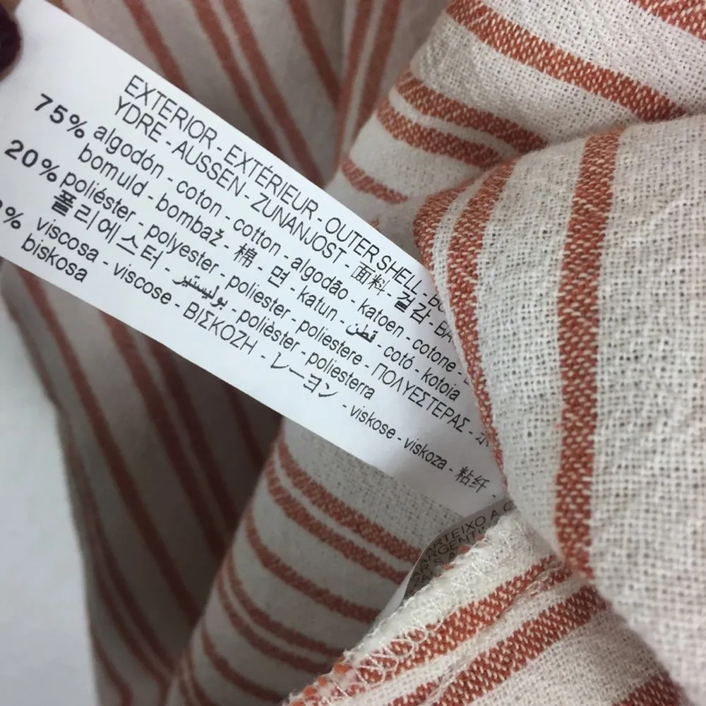 Zara Red Cream Stripe Button Crossover Bib Linen Mini Dress Large - Image 7