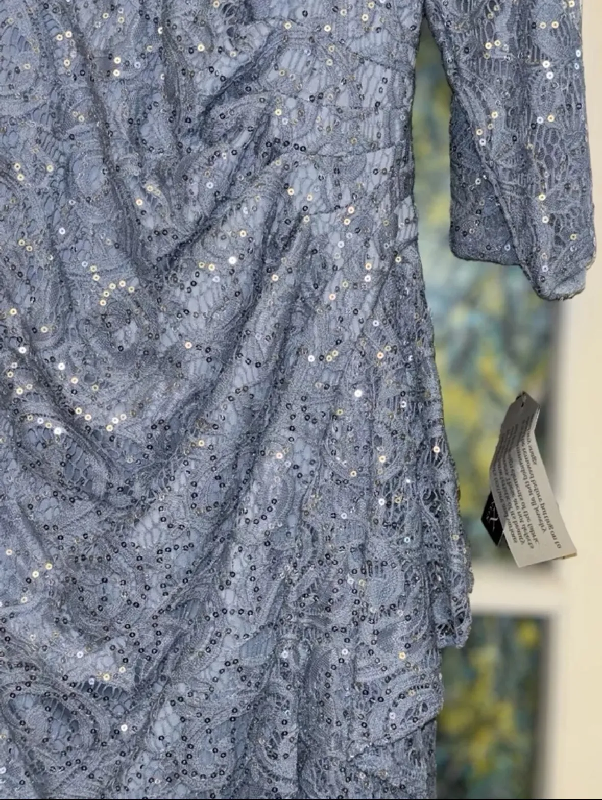 Women's 16 Petite Hydrangea Sequin Lace Cascade Detail Slit Dress - Image 7