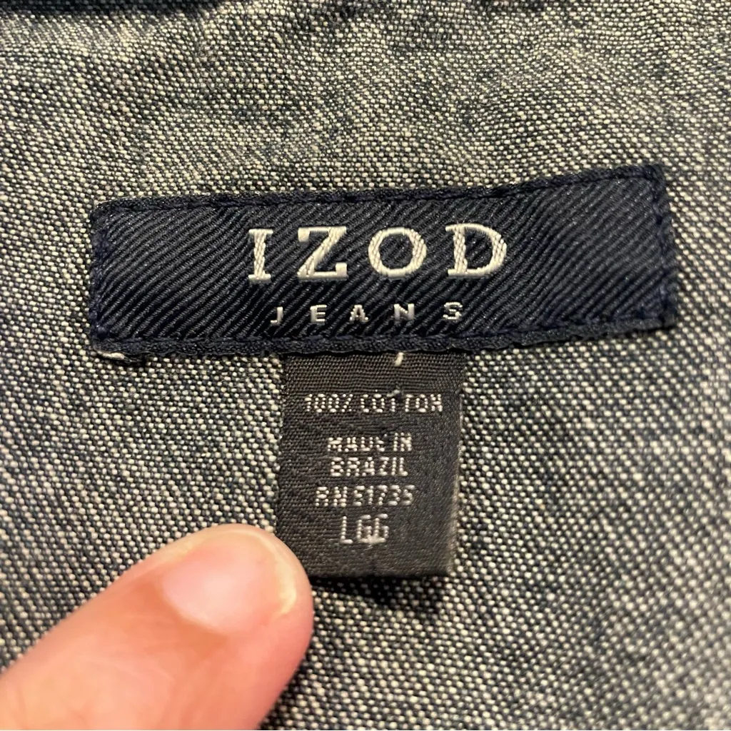 Izod Denim Blue Jacket Size Large Button Up Collared Long Sleeve - Image 3