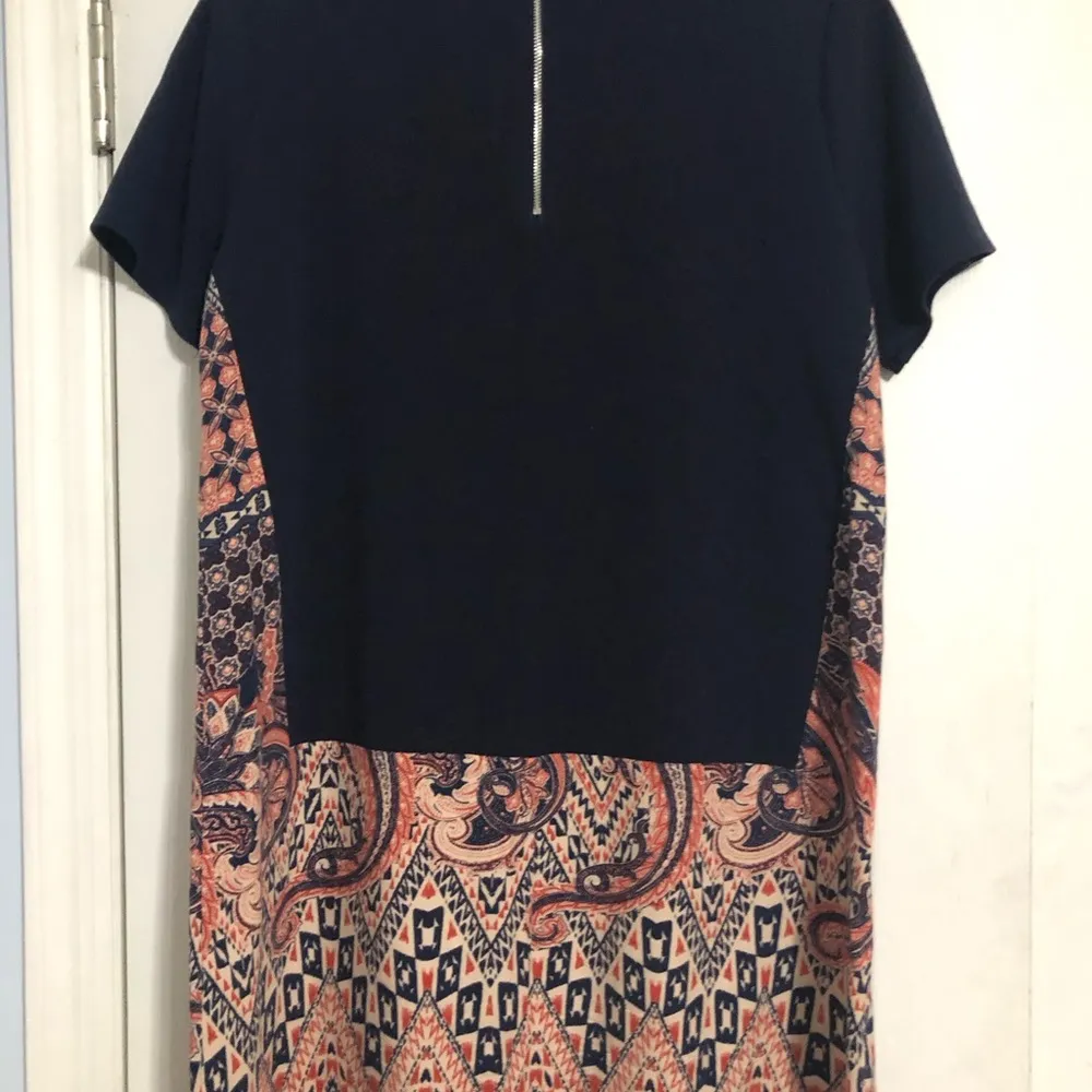 THML Anthropologie blue red paisley shirt dress womens size small boho oversized - Image 9