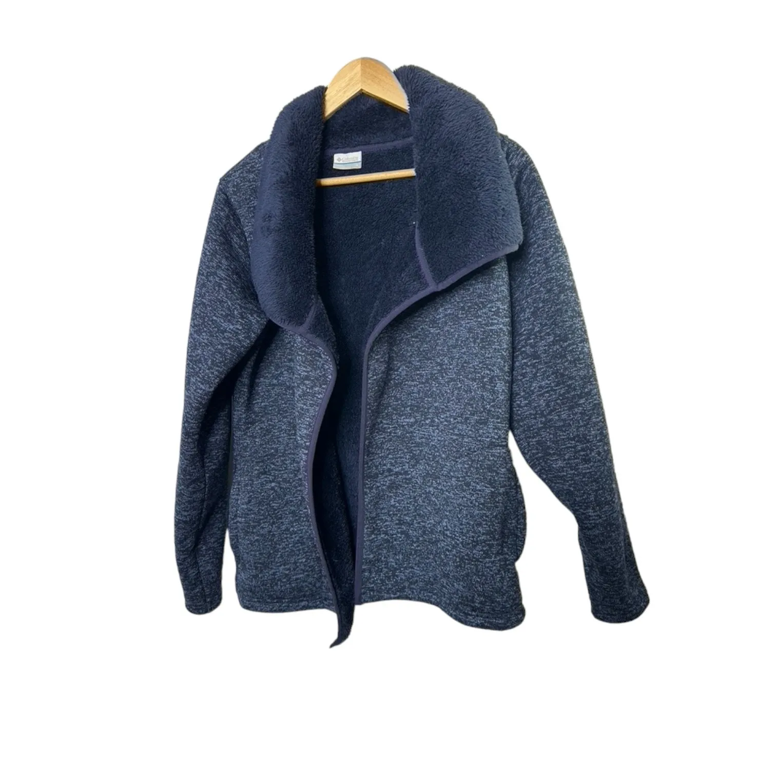 Columbia Open Drape Sweater Navy Blue Sherpa Lined Thick & Warm Size Small - Image 7