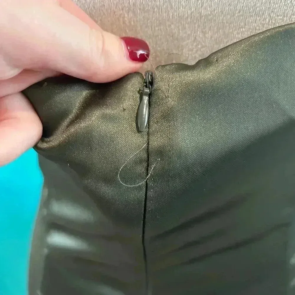 NWT Zara Green Satin Ruched Side Midi Dress with Embellished Straps Size M - Image 8