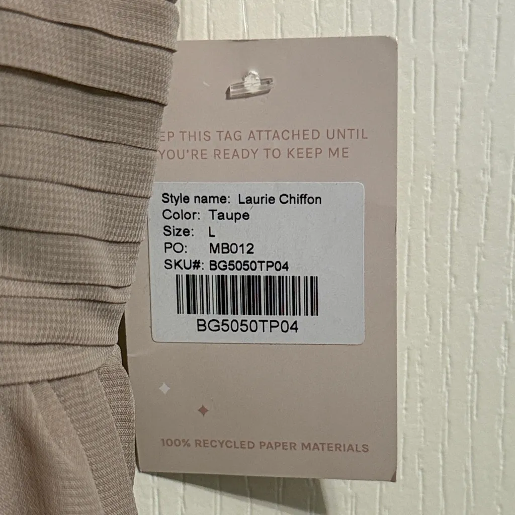💙 NWT Birdy Grey Laurie Empire Waist Taupe Chiffon Bridesmaid Dress - Image 5