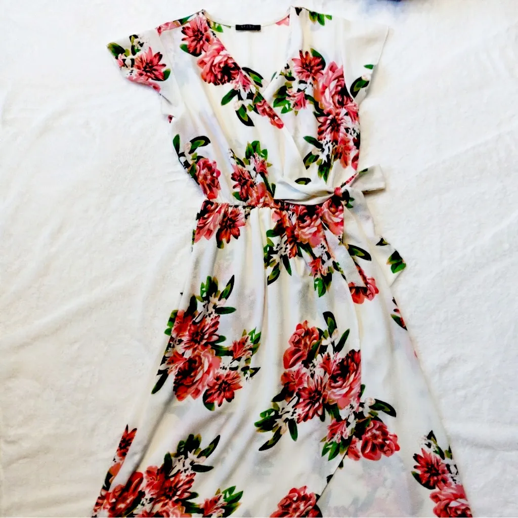 Scobe High Low Flowy Floral Faux Wrap Dress M - Image 13