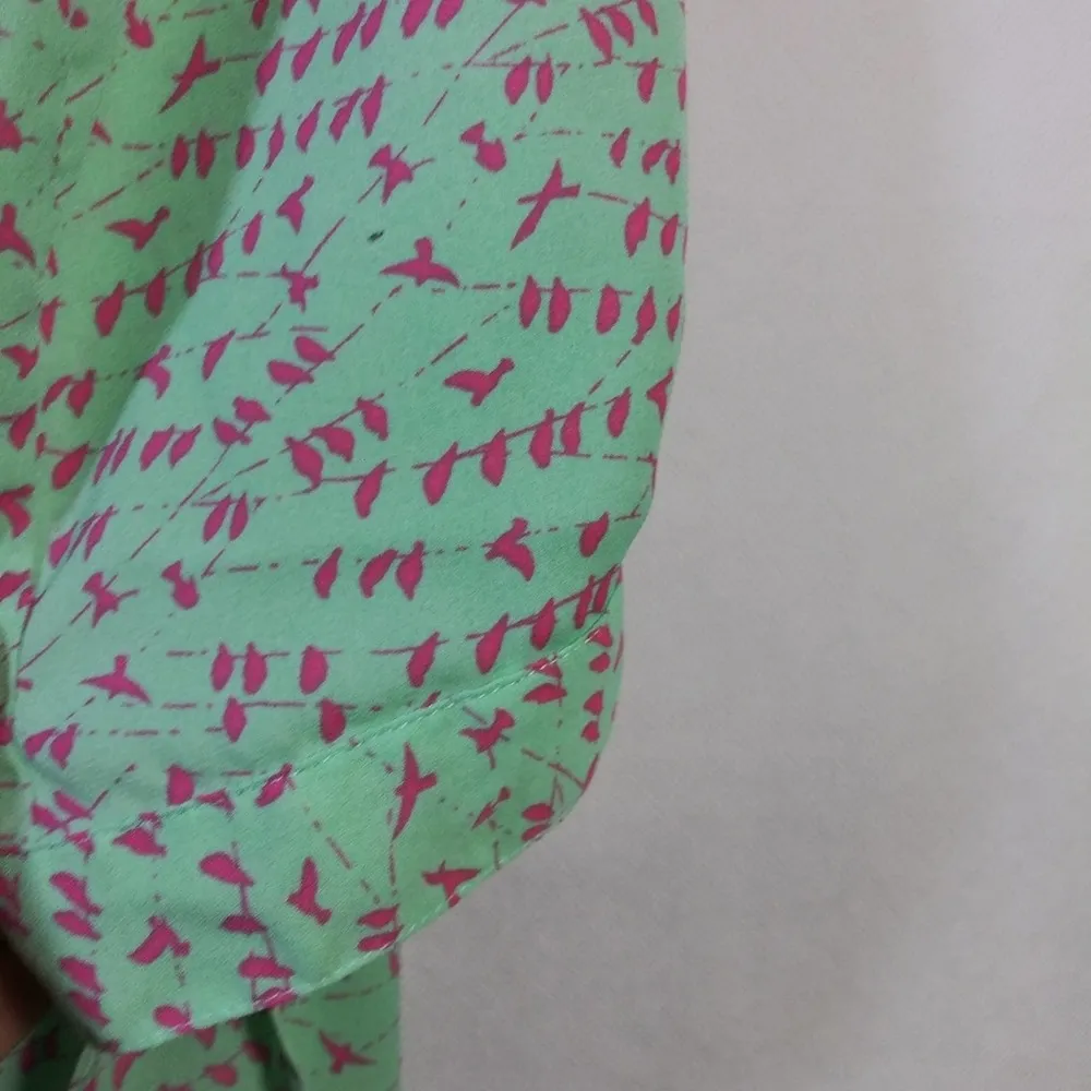 Pixley Mint Green Pink Birds Roll Tab Sleeve Blouse Top Size M Size M - Image 6