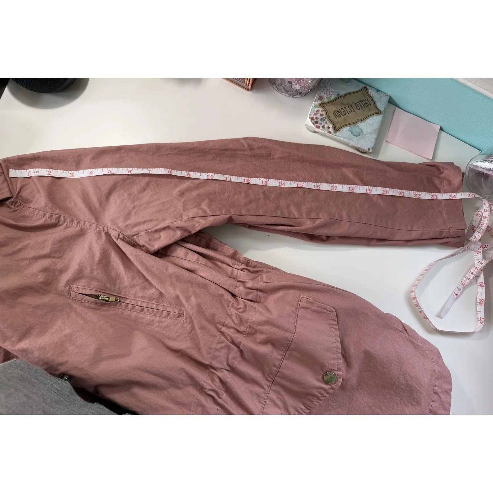 Love Tree Womens Pink Hooded Utility Jacket Drawstring Waist Gold Hardware Med - Image 9