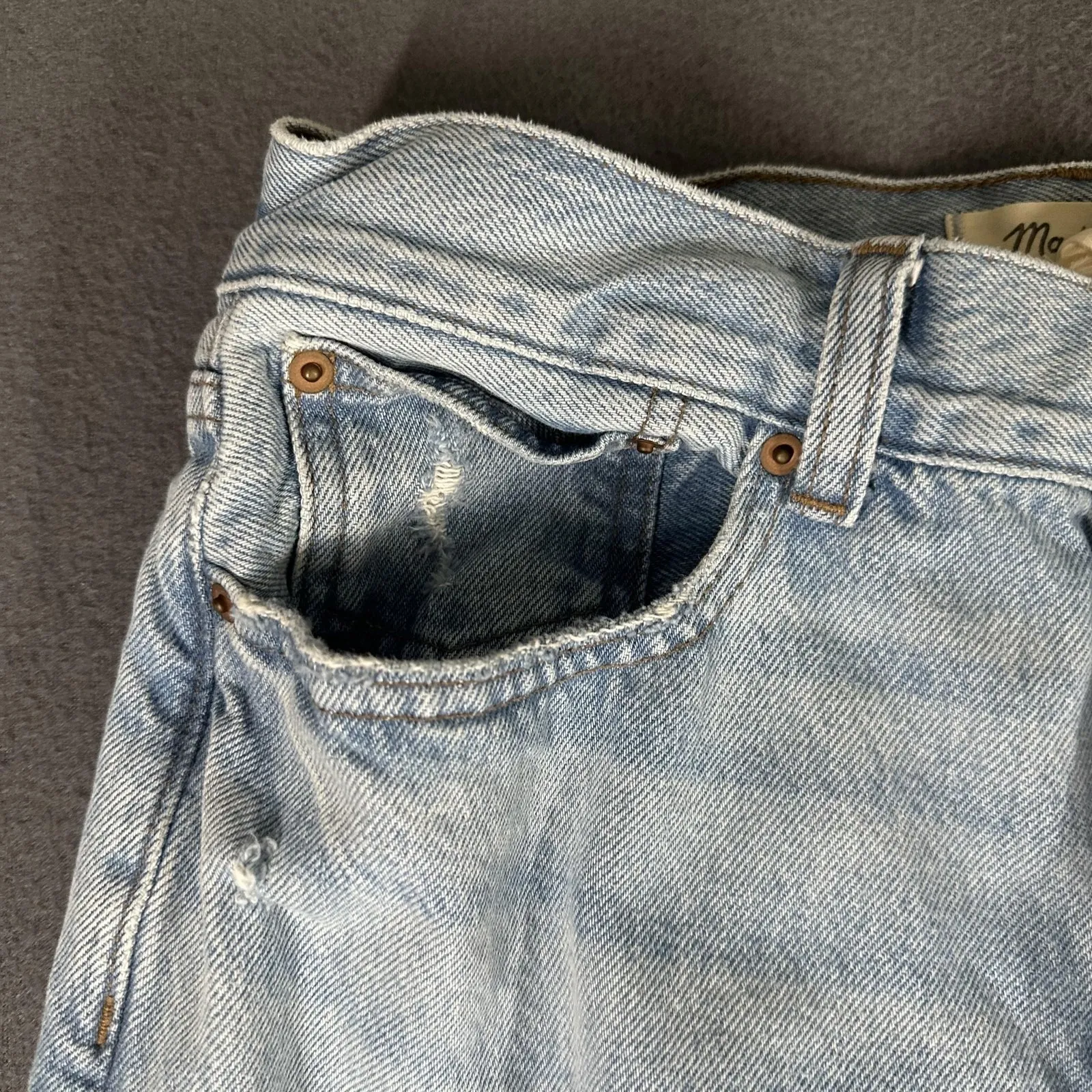 Madewell Low-Slung Baggy Jeans Womens 24 Light Wash Wide Leg Distressed Cuffed - Image 5