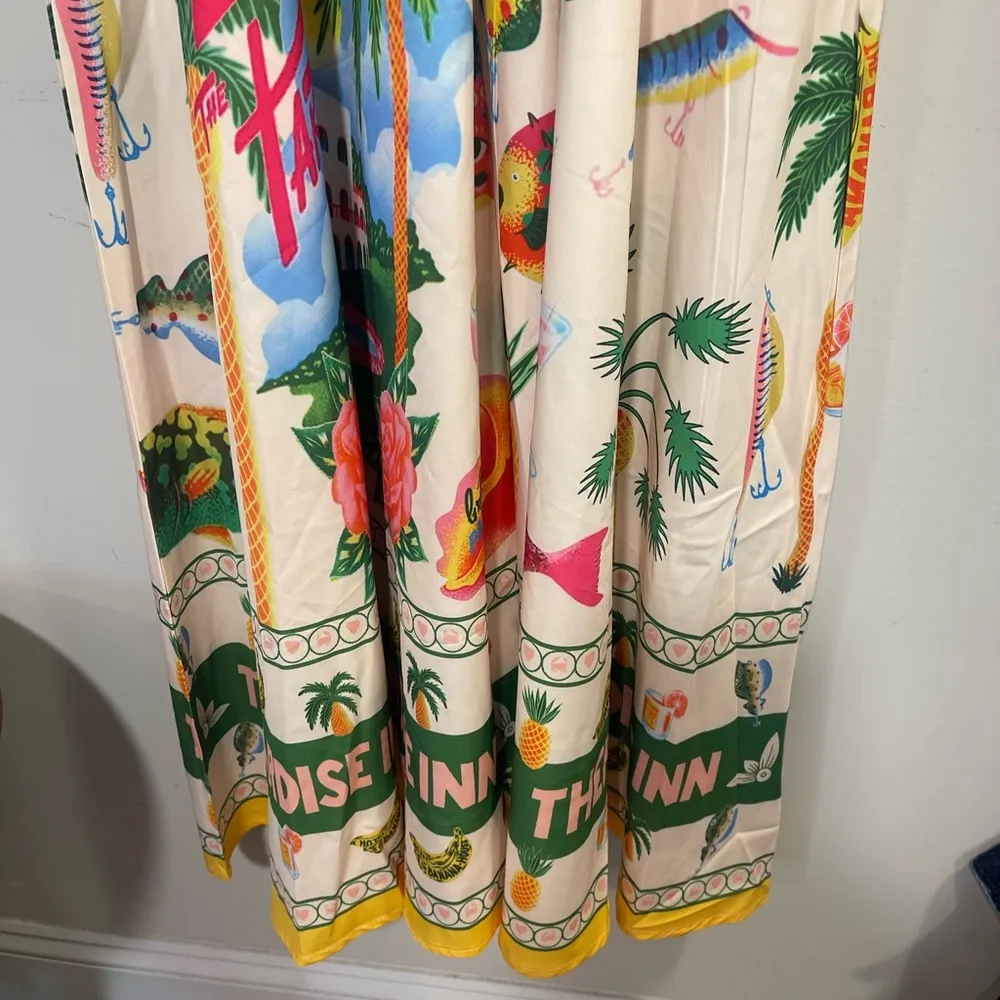 Cutest Trendy Sea Core Tropical Themed Graphic Maxi Dress Smocked Back Colorful L Multiple Size L - Image 8