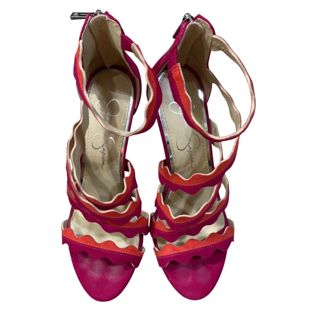 Jessica Simpson Caveena Strappy Heel Shoe Pumps Sandals Size 7M Pink Orange - Image 3