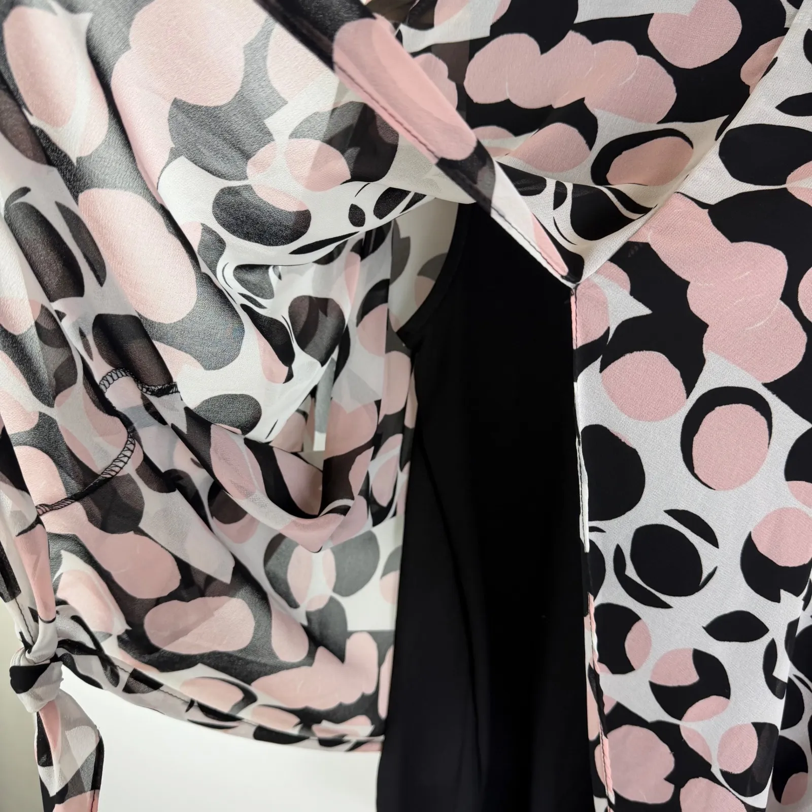 Joseph Ribkoff Polka Dot Sheer Overlay Blouse Size 4 Retro Lightweight Lined - Image 6