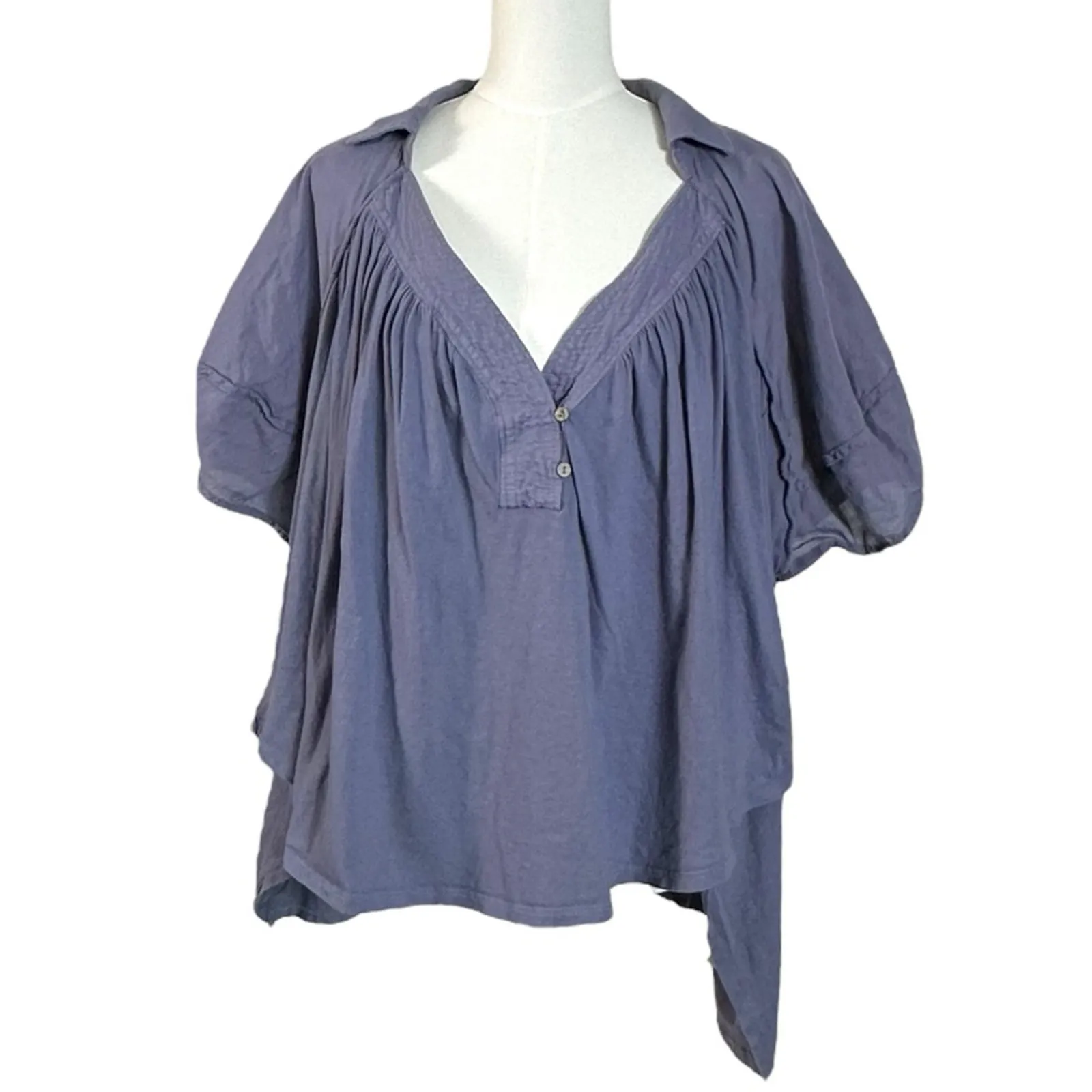 Free People Bohemian Billowy Oversized Sunray Babydoll Top Blue Granite Large - Image 9