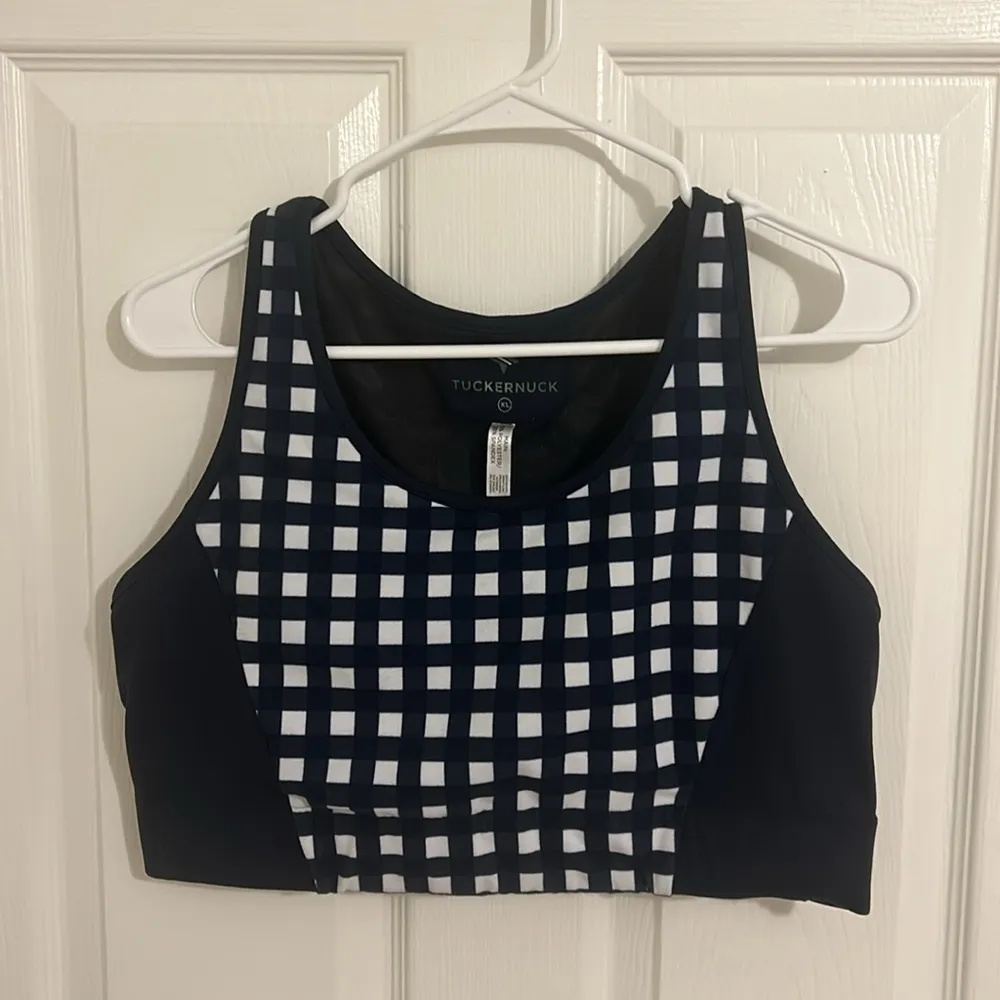Tuckernuck Women's Navy And White Trellis Gingham Sports Bra Size XL - Image 4