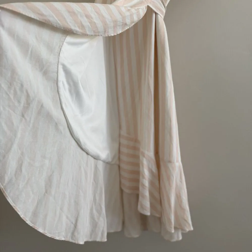 RP Rachel Parcell Women Midi Dress Pink peach Sheer Ruffle Sleeves wrap Lined XS - Image 5