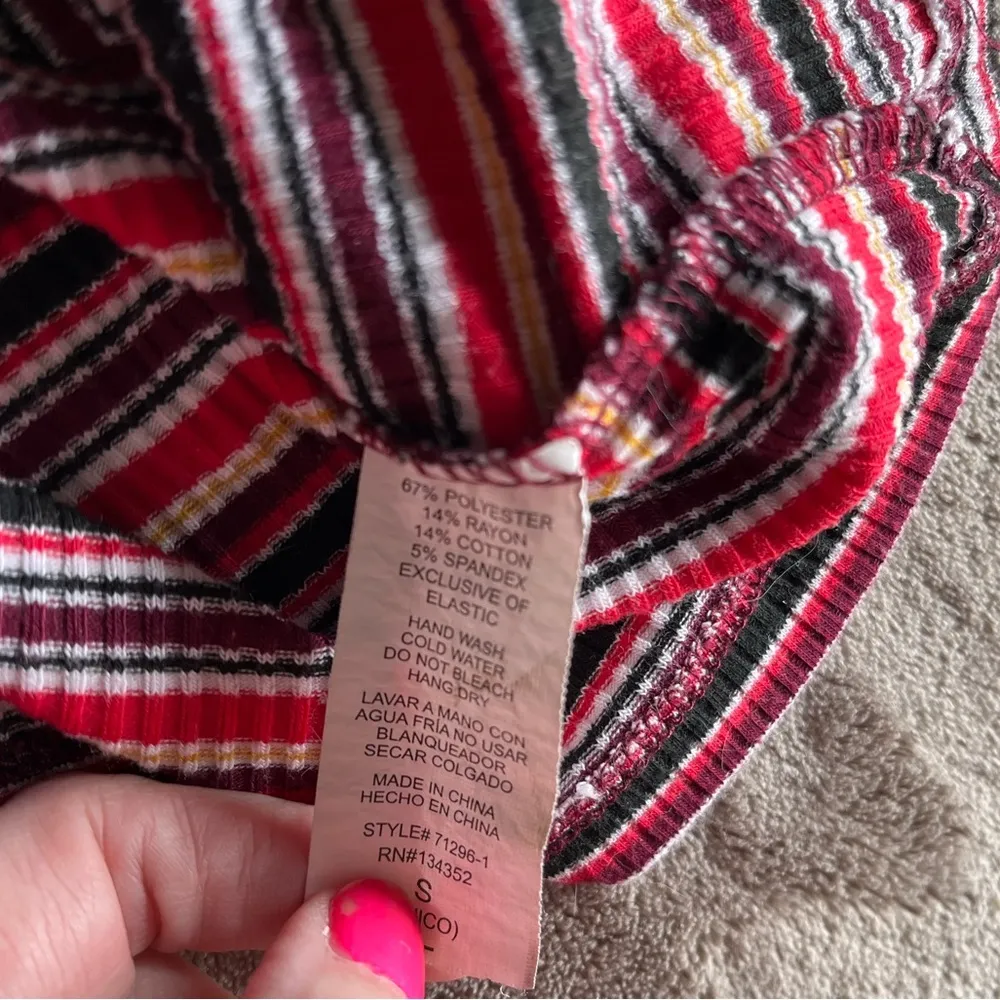 AMBIANCE Y2K Strapless Tube Top Ribbed Striped Bodycon Mini Dress Sz S EUC Red - Image 5