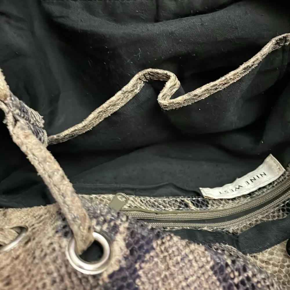 Brown & Tan Snakeskin Faux Leather Double Strap Shoulder Bag 9"X 16" - Image 11