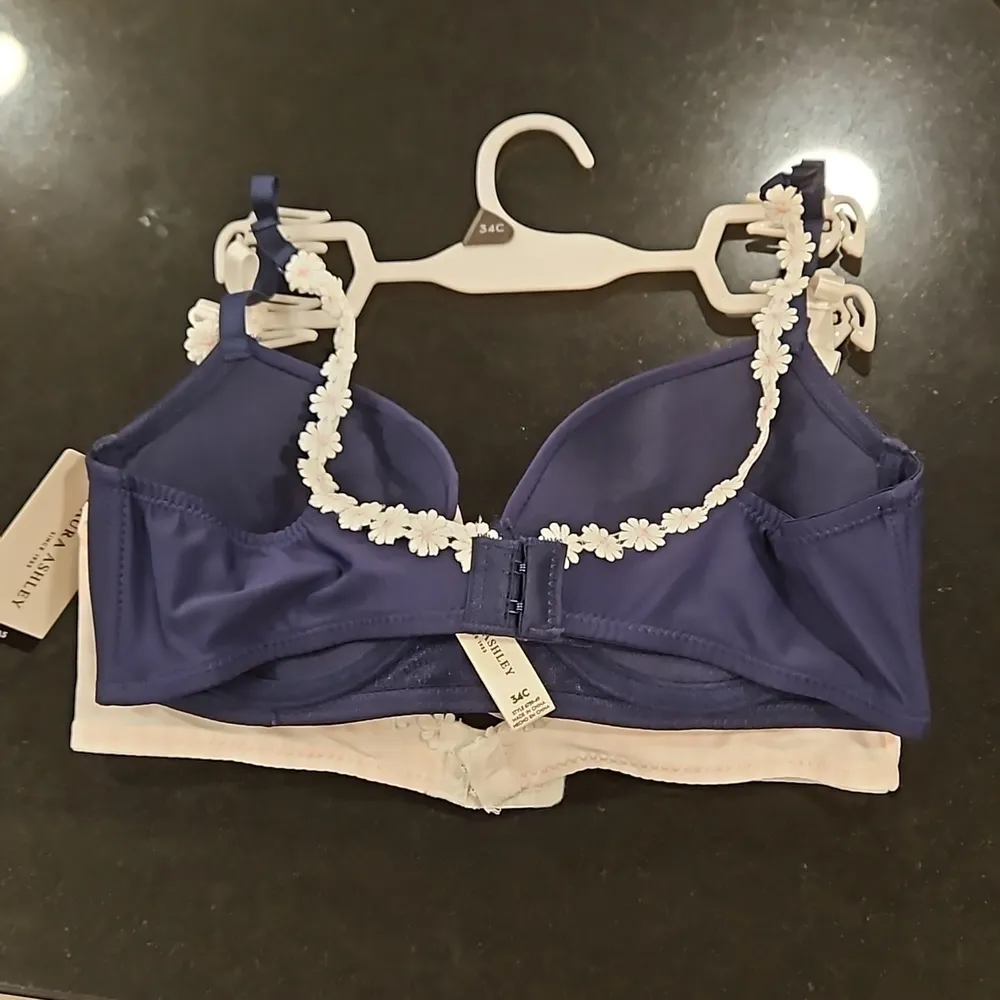 💕LAURA ASHLEY💕 Comfort Push Up Bras (2 Pack) Pink Checkers & Navy Blue 34C NWT - Image 4