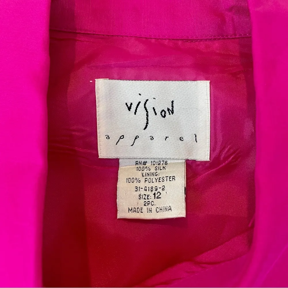 Vision Apparel Pink Silk Button Down Sleeveless Top with Sequin Details Size 12 - Image 3