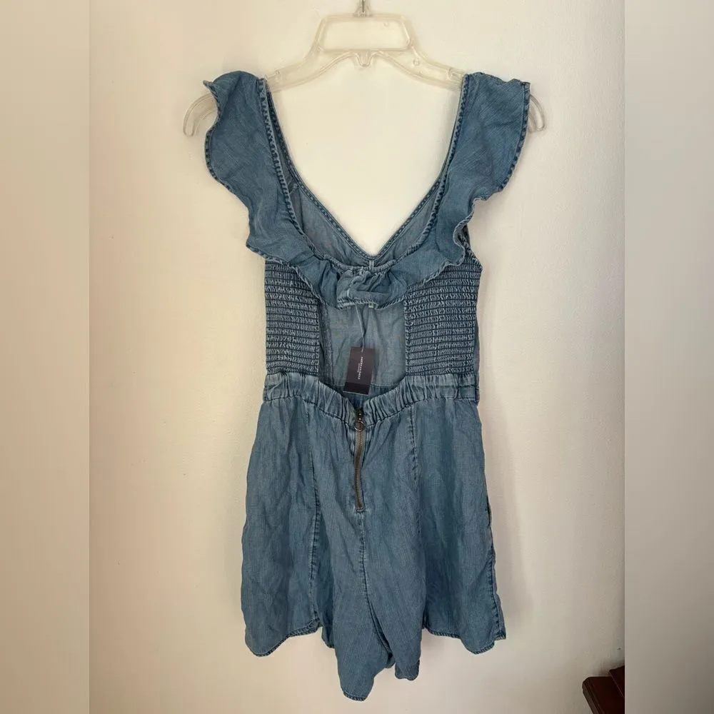 American Eagle NWT  denim romper with cutout back and ruffle sleeves size S - Image 14