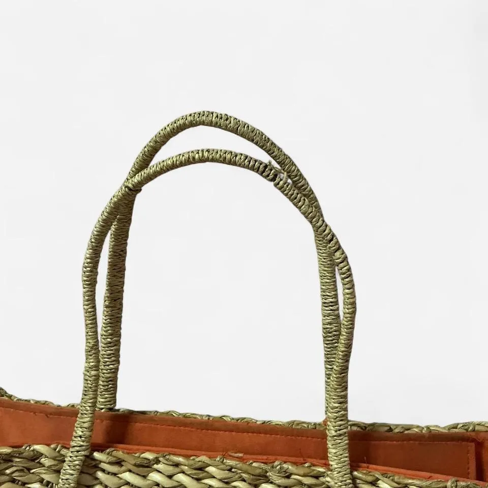 Woven Straw Tote Bag with Round Accent, Beach,‎ Vacation, Everyday Gold - Image 3