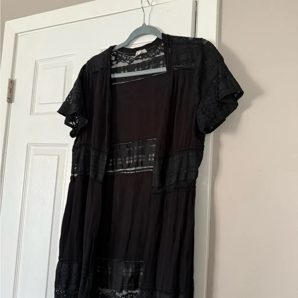 POL Black Lace Long Maxi Cardigan Coverup Halloween Whimsy Goth - Image 5