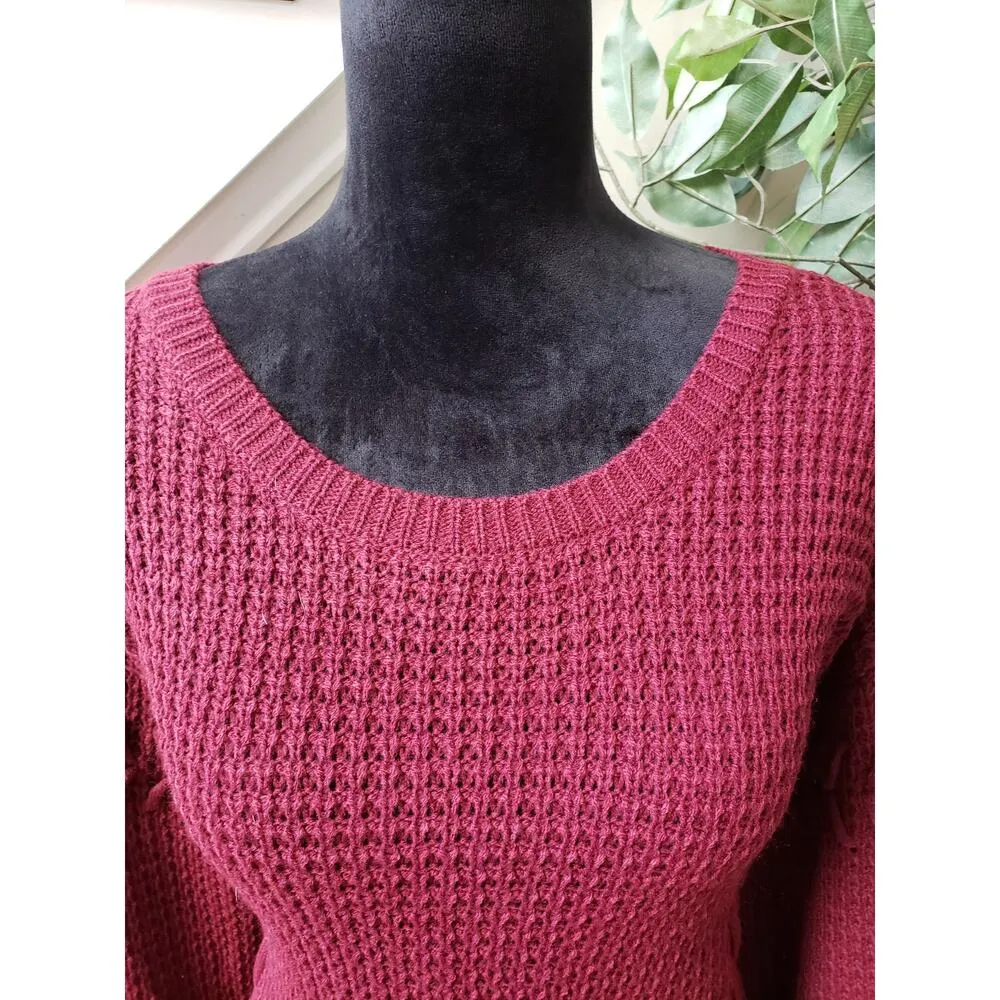 Crave Fame Sweater Women's XL Burgundy Waffle Knit Drop Shoulder Pullover - Image 11