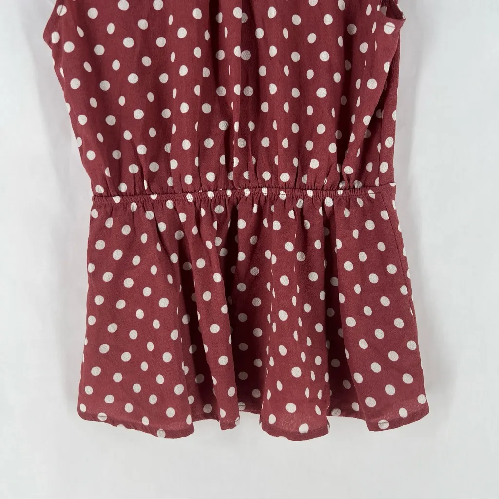 Monteau Pink Polka Dot Ruffle Cap Sleeve Faux Wrap V-Neck Tie Waist Blouse M‎ - Image 11