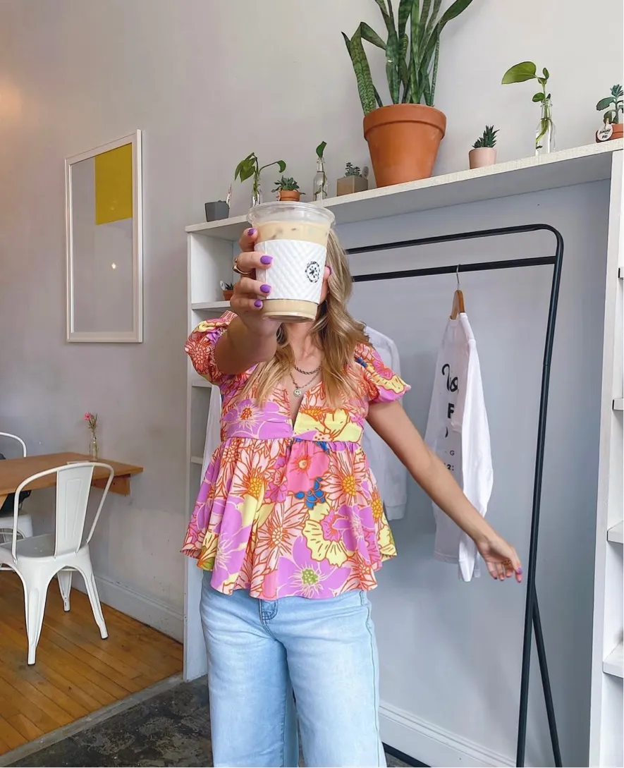 Colorful Floral Babydoll Top - Image 5