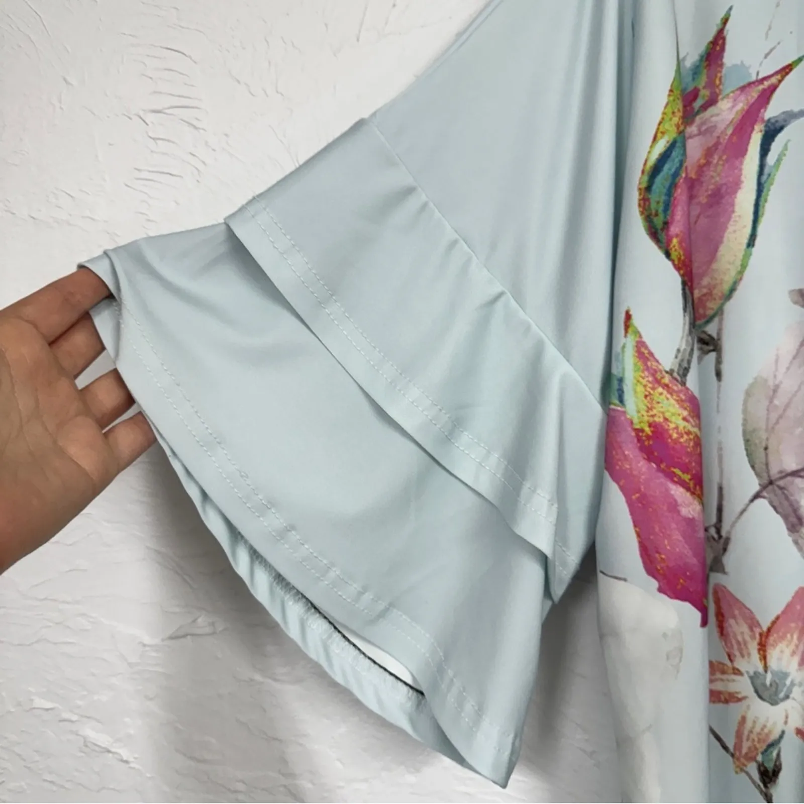 Lily Light Blue Floral Short Sleeve Blouse Womens 1X Boho Casual Basic - Image 6