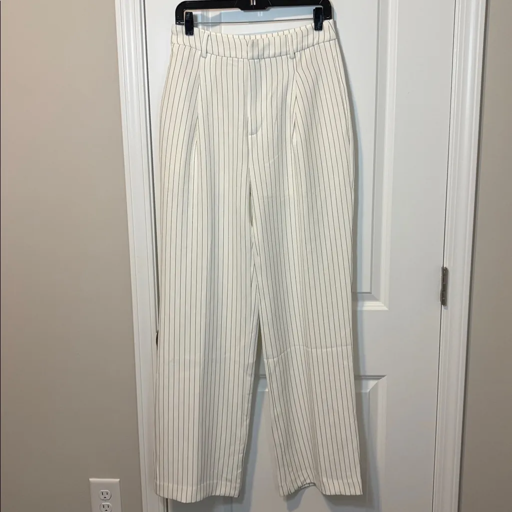NWT Anthropologie Grey Lab Pinstripe Wide Leg Trouser Pant M White Size M - Image 5
