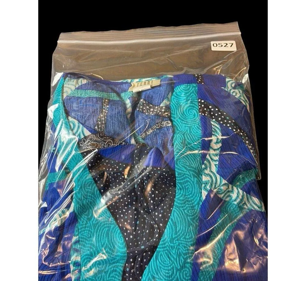 VTG Teddi 80s Geometric Blue Short Sleeve Open Front With Connected Tank 3x Top - Image 13