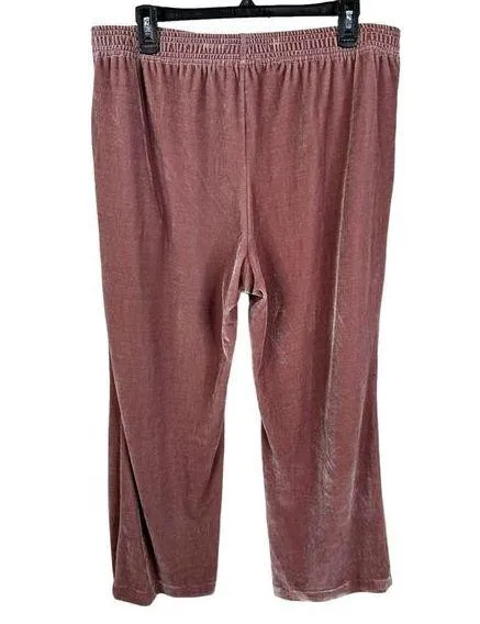 Soft Surroundings Blush Pink Velvet Pull On Wide Leg Pants W Pockets Size PL - Image 1