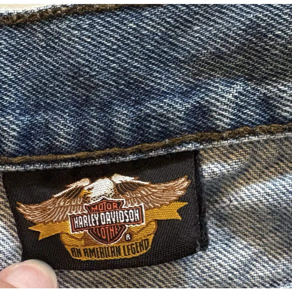 Harley Davidson Shorts Womens Blue Motorcycle Denim Biker Raw Hem Charm Small/M - Image 4