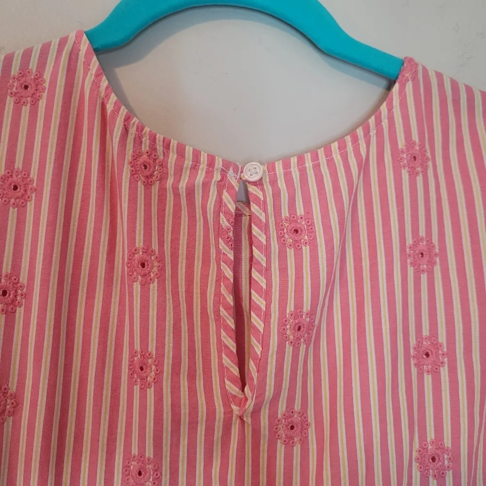 Crown & Ivy Pink and Yellow Striped Eyelet Trim Mini Dress - Image 4