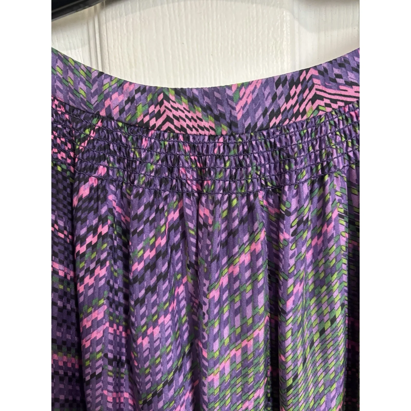 Shoshanna 100% Silk Purple Green Geometric Long Sleeve Dress Size 10 Wedding - Image 5