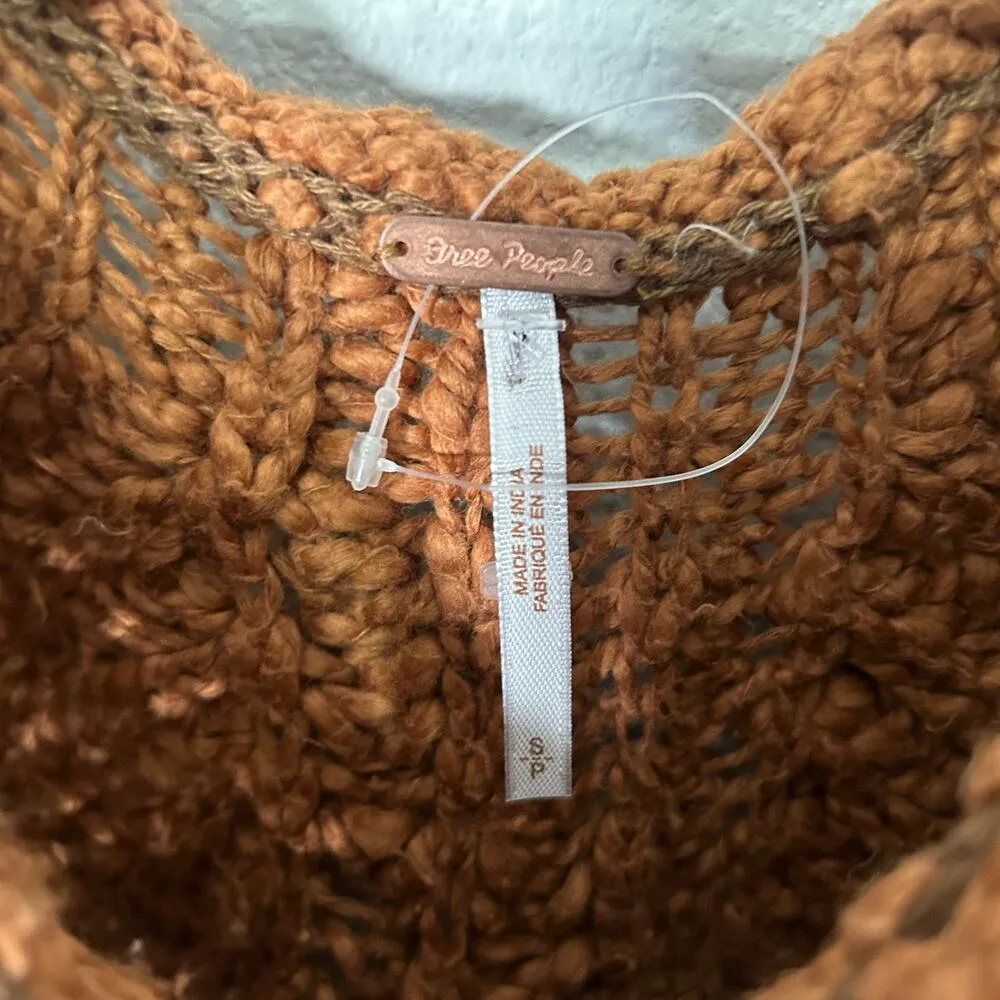 NEW Free People In A Swirl Chunky Pullover Sweater Cinnamon Brown Blouson Sleeve - Image 5