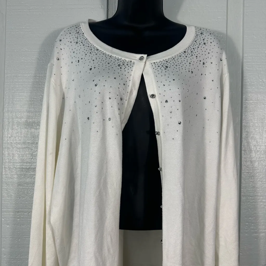 JM Collection White Bejeweled Cardigan Sweater Size 3X NWT - Image 4