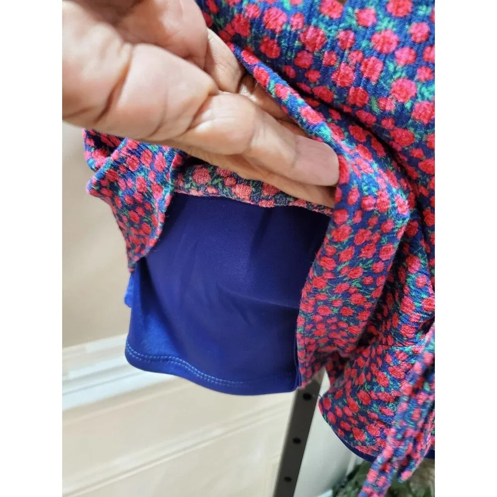 MM MM MM Women's Blue & Red Floral Rayon Off The Shoulder Casual Romper Size XL - Image 8