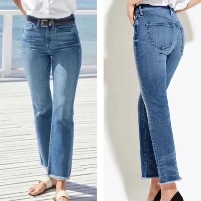 AYR The Pop Straight Leg High Rise Frayed Raw Hem Jeans Blue 26 - Image 2