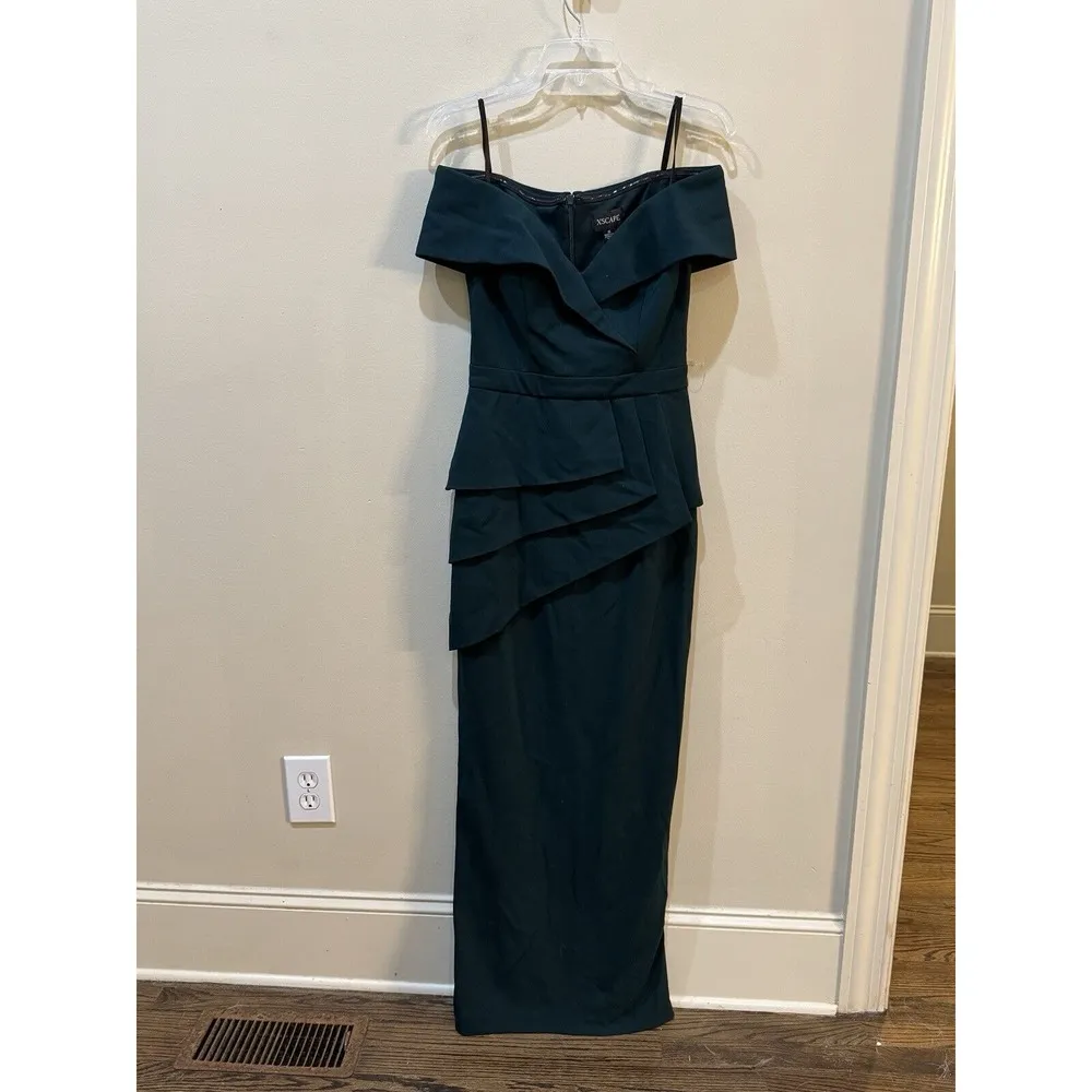 XSCAPE Dress Emerald Pine Green Prom Sz 6 NWOT Off-The-Shoulder Peplum Gown $259 - Image 3