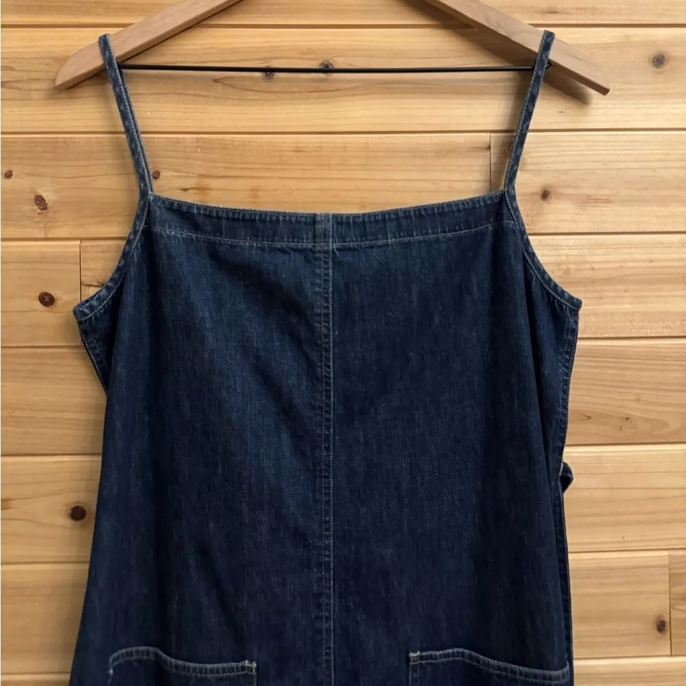 Vintage Jones Jeans Size Large Denim Cotton Dark Rinse Tie Back Maxi Dress Blue - Image 2