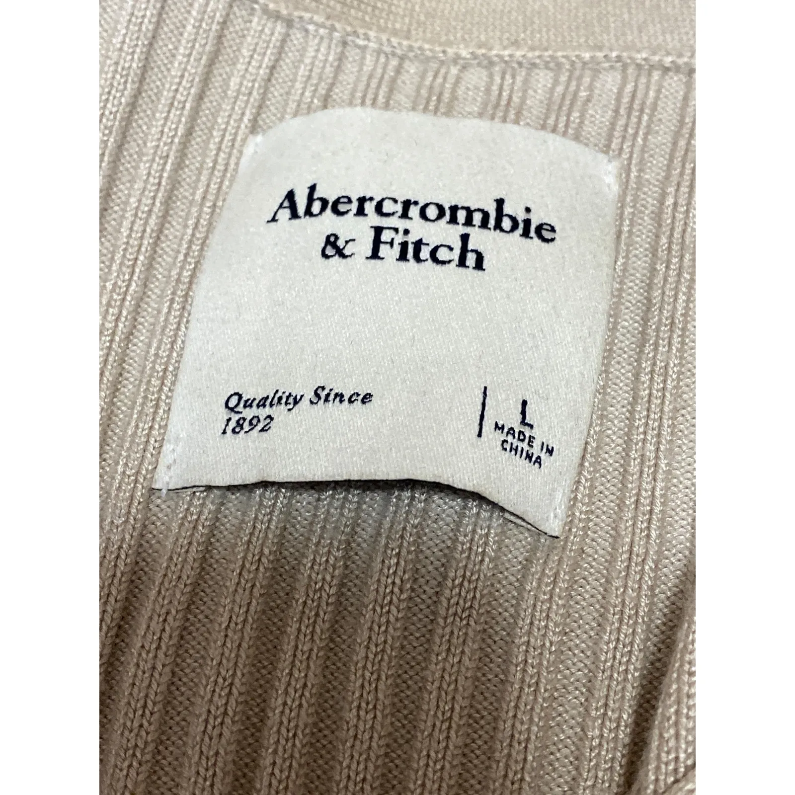 Abercrombie & Fitch Beige Ribbed V Neck Long Sleeve Crop Cardigan Sweater Top L - Image 3