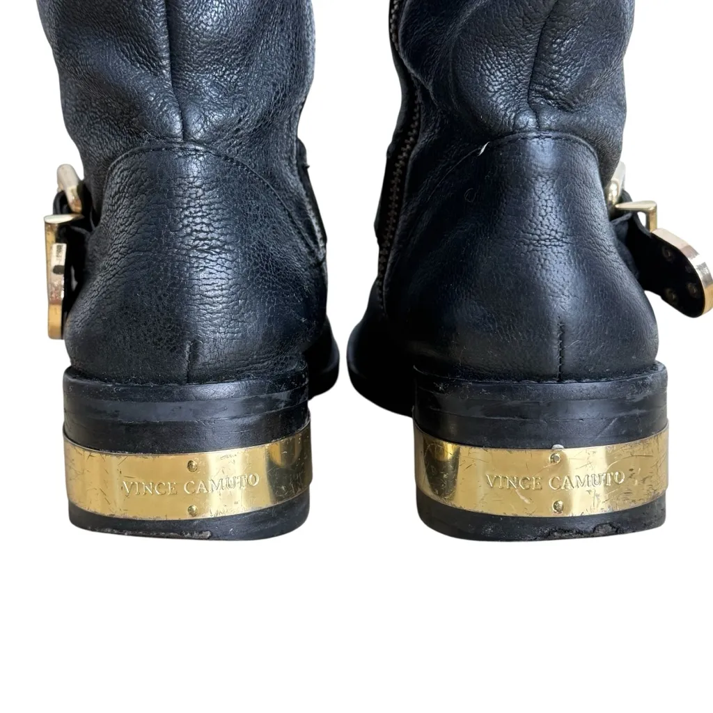 Vince Camuto Winchell Black Gold Buckle Belted Hardware Biker Moto Boot Size 8 - Image 4