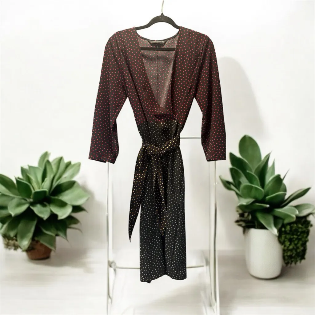 Zara Polka Dot Midi Wrap Dress Size Medium - Image 3