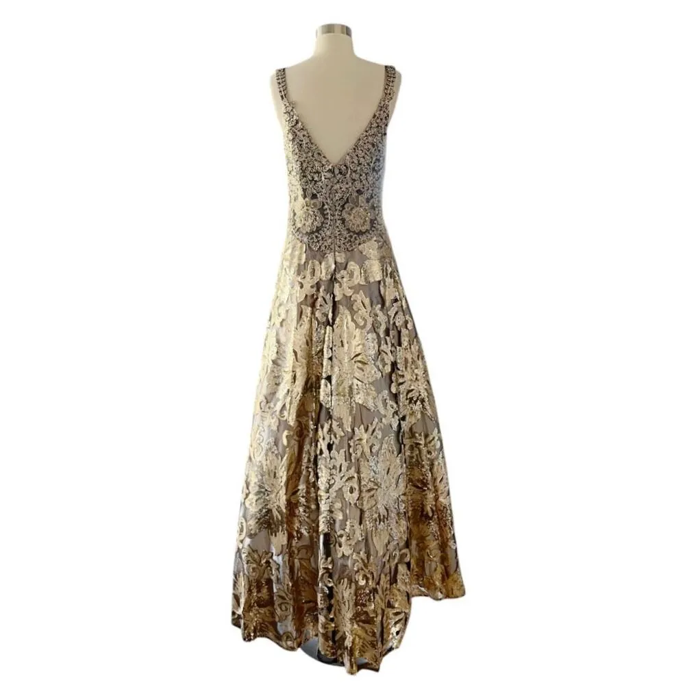 SAVOY Gold Dress Jacquard Beaded Sequins Ball Gown Strapless Princess Medium NWT - Image 3