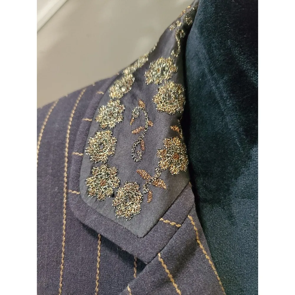 Emma James Women's Brown Striped Single Breasted Three Button Blazer Jacket 14 - Image 4