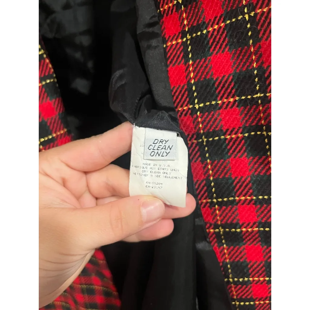 Vintage Talbots Red Tartan Plaid Wool Holiday Double Breasted Blazer USA Made - Image 3