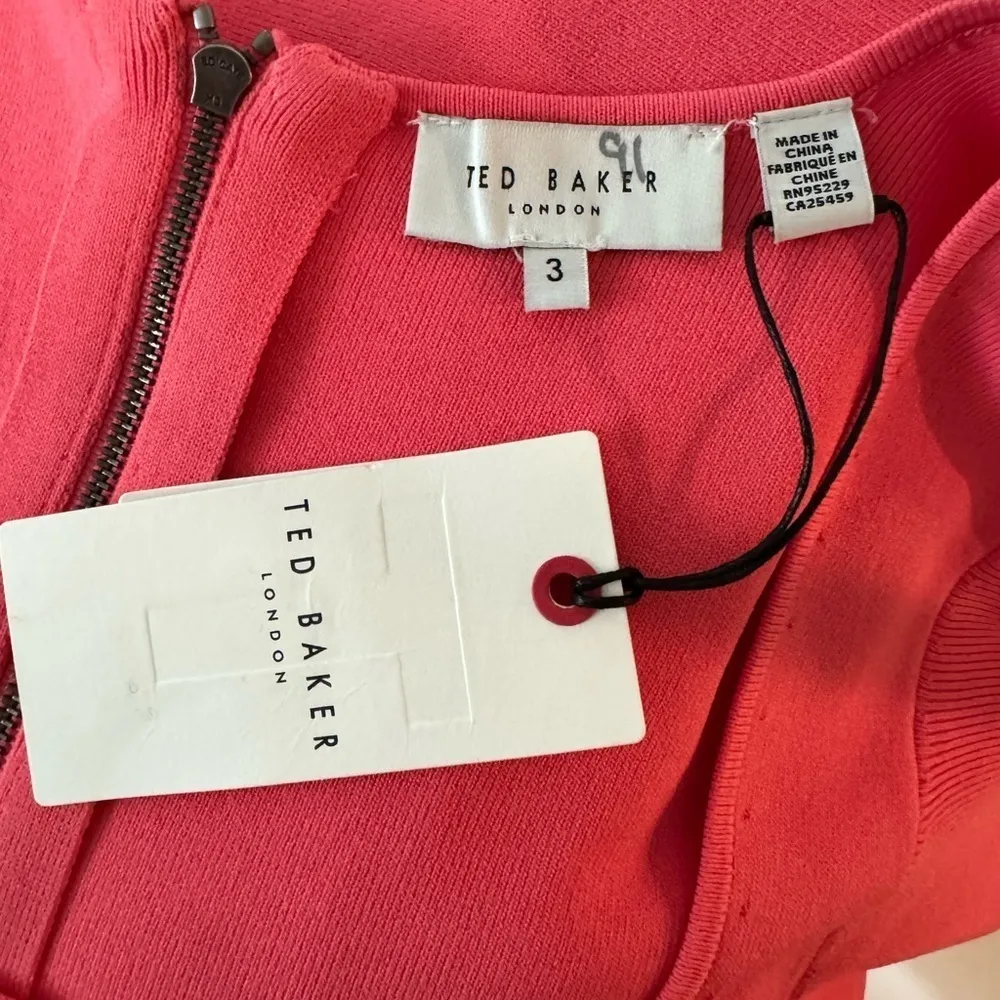 TED BAKER Hayliy Sleeve Detailed Skater Dress Coral Size 3 NEW Demure - Image 7